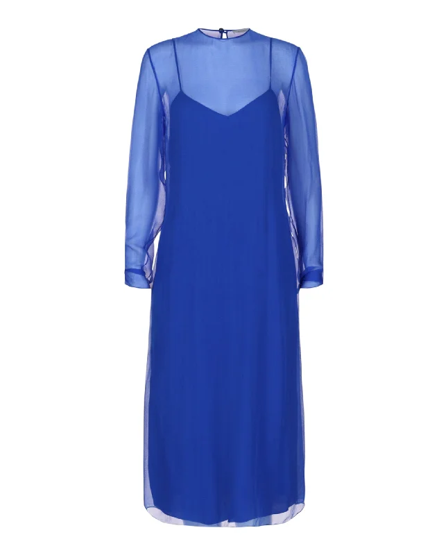 Ferragamo Womens Long-Sleeved Silk Mousseline Mide Dress