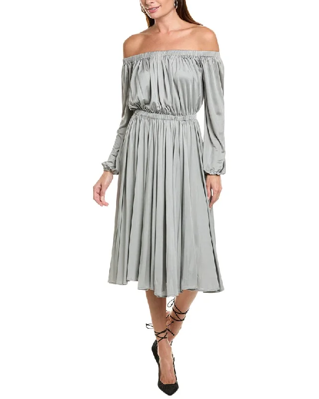 Valentino Off-Shoulder Silk Midi Dress
