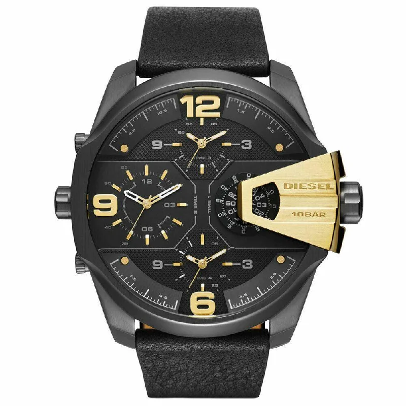 Diesel DZ7377 Uber Chief Black Dial Black Leather Men's Watch