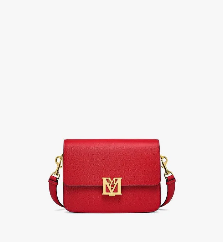 MCM Visetos Leather Block Crossbody Shoulder Bag Red