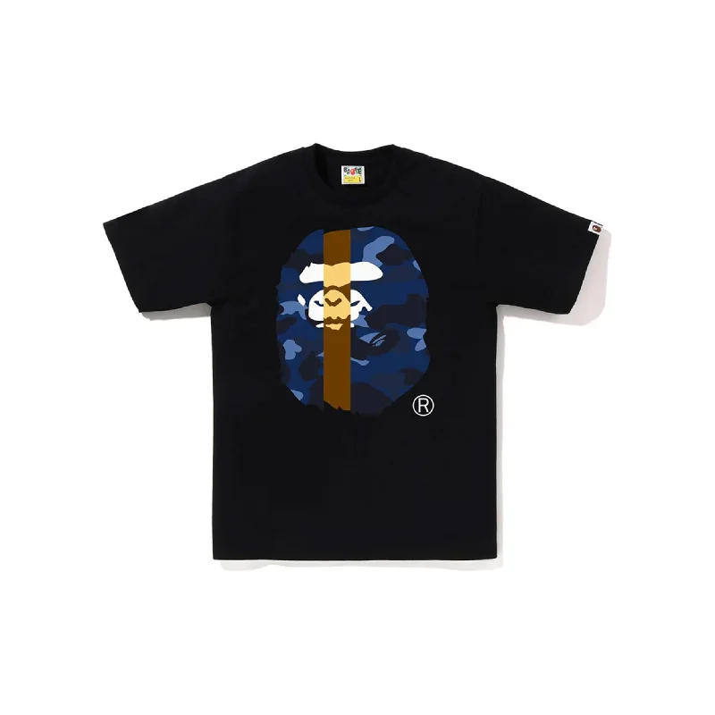 Bape Black Color Camo Transform Big Ape Head T-shirt Blue