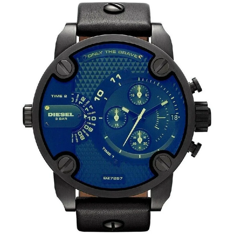 Diesel DZ7257 Bad Ass Chronograph Blue Dial Black Leather Men's Watch