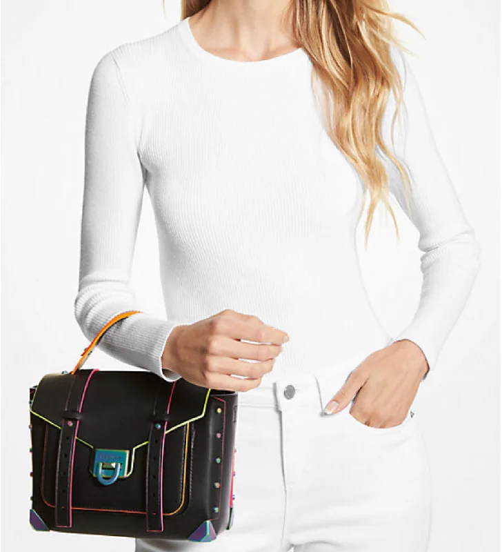 Michael Kors Manhattan Medium Contrast-Trim Leather Satchel