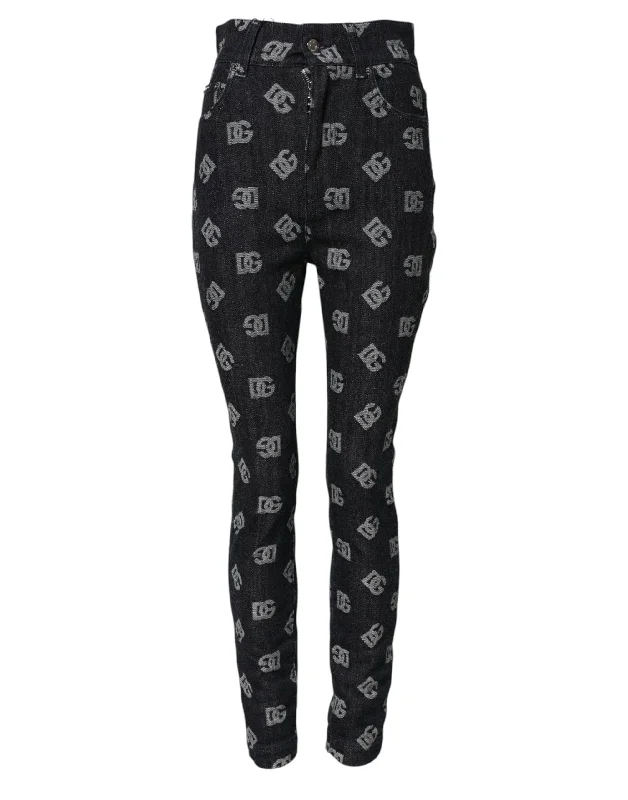 Dolce & Gabbana Black DG Logo High Waist Skinny Denim Jeans