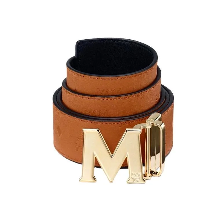 MCM Claus M Reversible Belt 1.75" in Monogram Leather Brown/Gold
