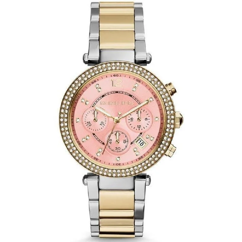 Michael Kors MK6140 Parker Chronograph Pink Dial Two-tone Women's Watch