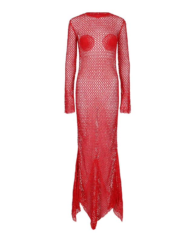 Ferragamo Womens Crochet Knit Maxi Dress