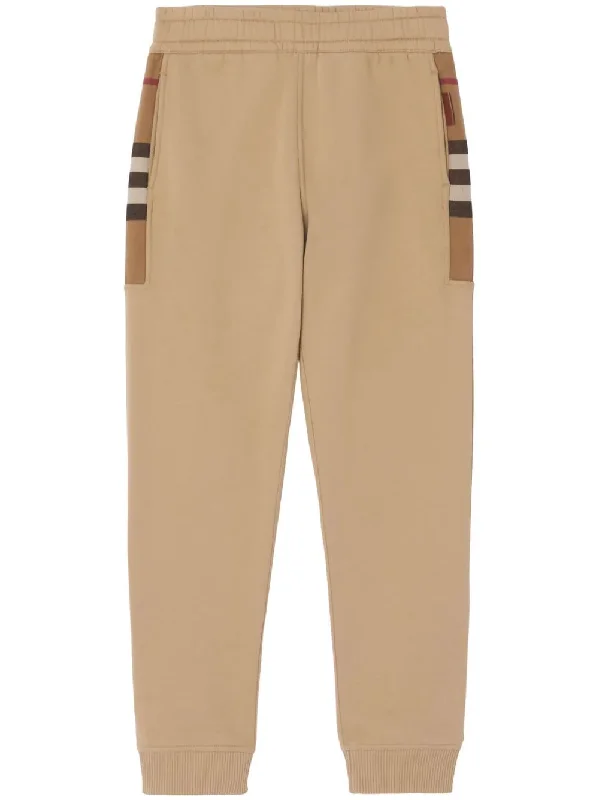 Burberry Check Panel Jogging Pants Camel Brown