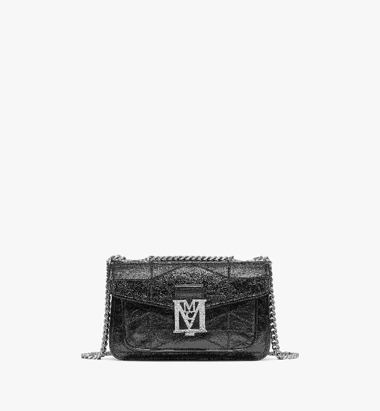 Mcm (Black Small Travia Quilted Shoulder Bag In Crushed Leather)