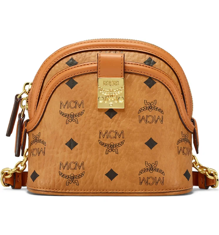 Mcm (cognac Mini Anna Visetos Canvas Crossbody Bag)