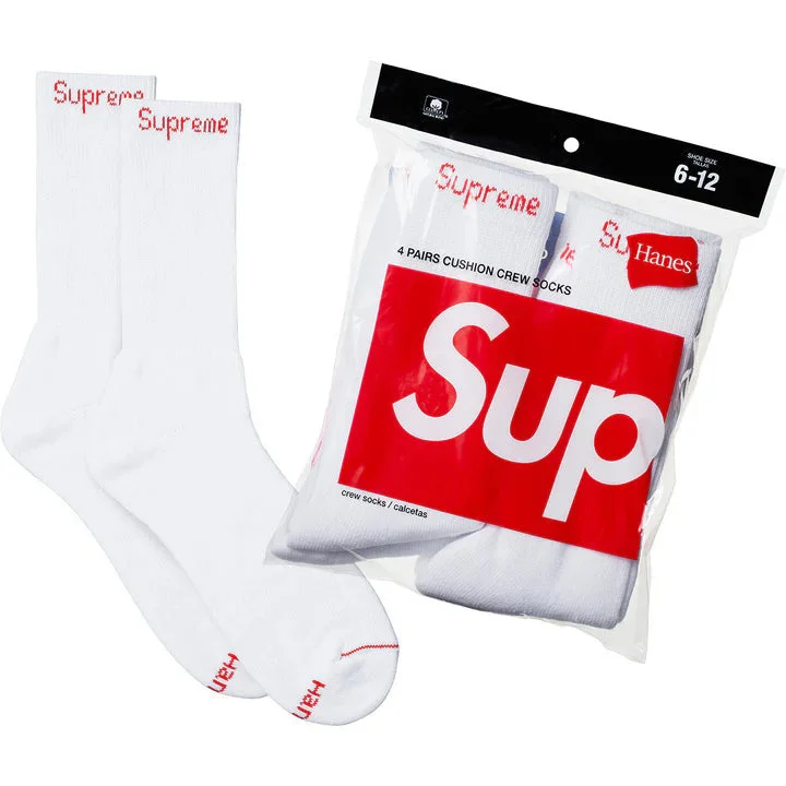 Supreme X Hanes Crew Socks (4-Pack) – Cushioned Cotton Comfort