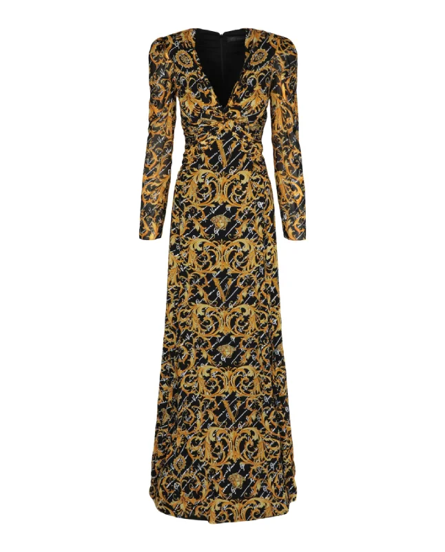 Versace Womens Baroque Print Evening Gown