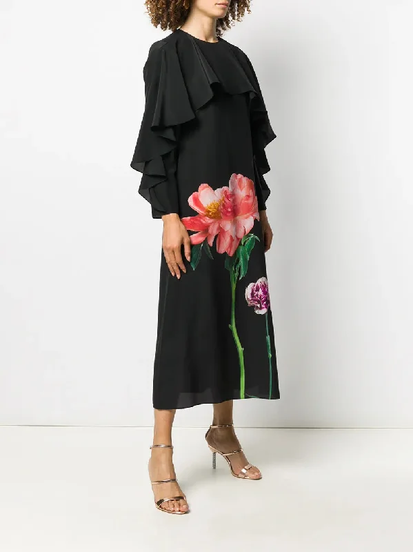 Valentino Garavani Floral Print Detail Midi Dress