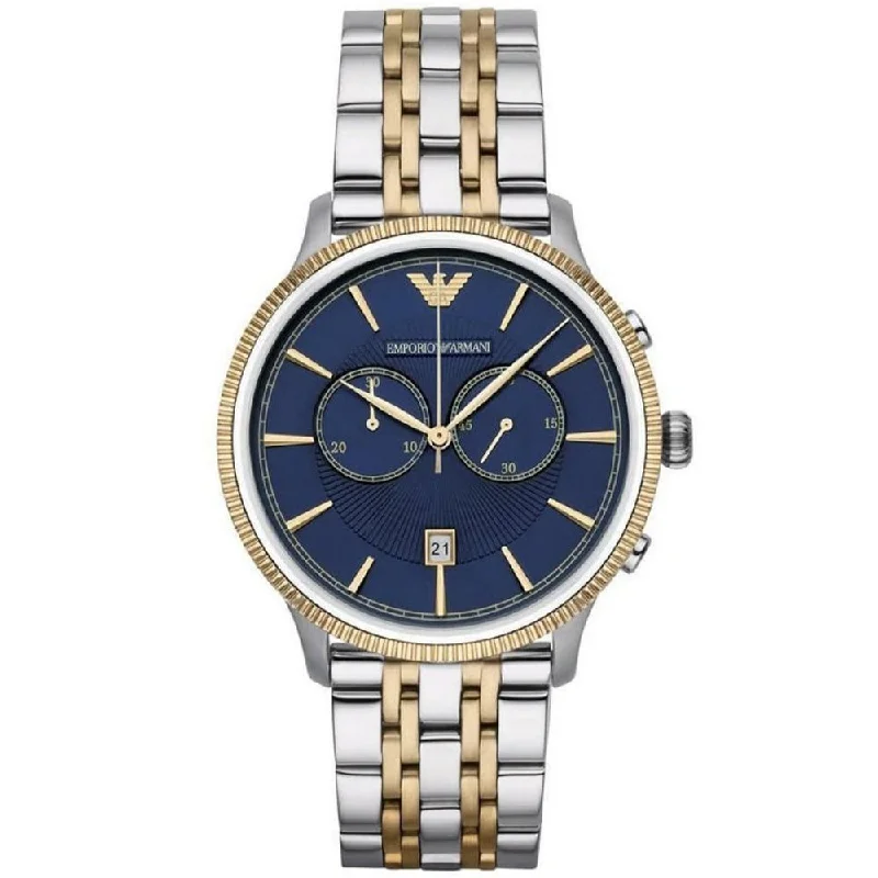 Emporio Armani AR1847 Men's Watch Chronograph Two Tone Blue