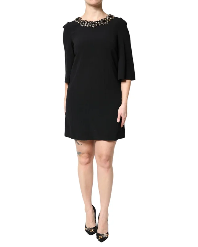 Dolce & Gabbana Embellished Neck Shift Dress Women Black Dresses