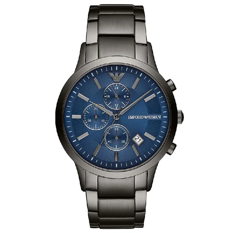 Emporio Armani AR11215 Chronograph Blue Dial Gunmetal Strap Men's Watch