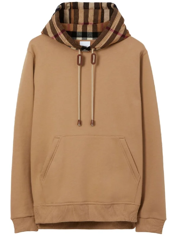 Burberry Check Trim Hooded Sweatshirt Camel Brown
