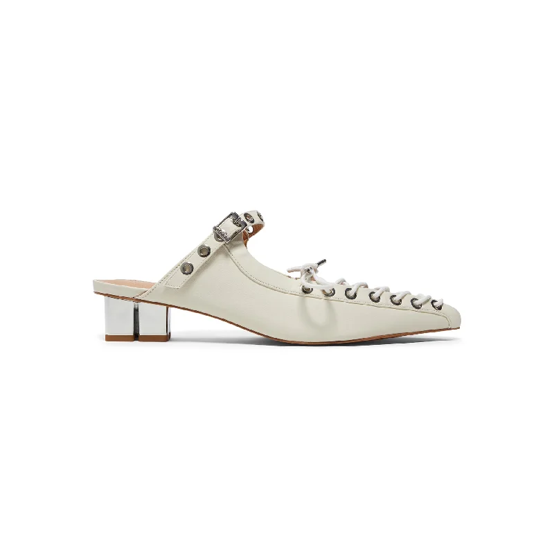 GANNI Eyelets Lace Up Mule (Egret)