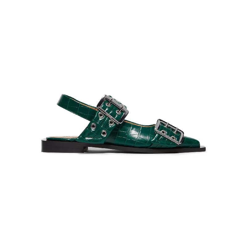 GANNI Feminine Buckle Ballerina Croco (Pineneedle)