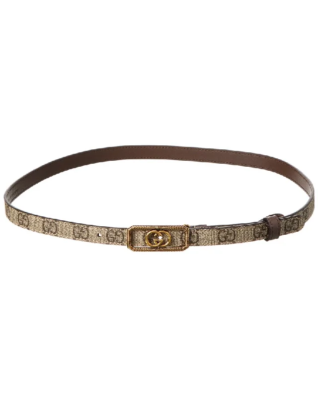 Gucci Interlocking G Gg Supreme Canvas & Leather Belt