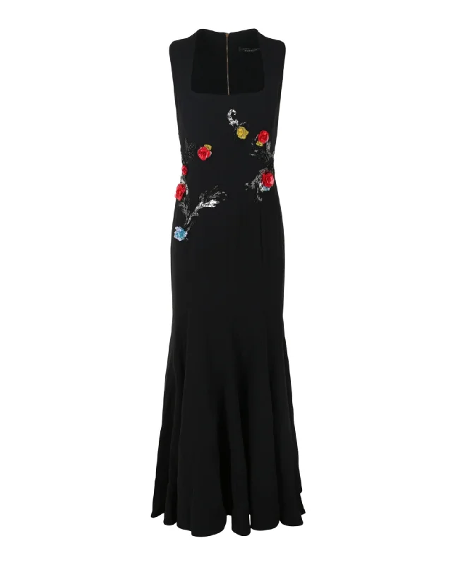 Versace Womens Sleeveless Embroidered Rose Gown