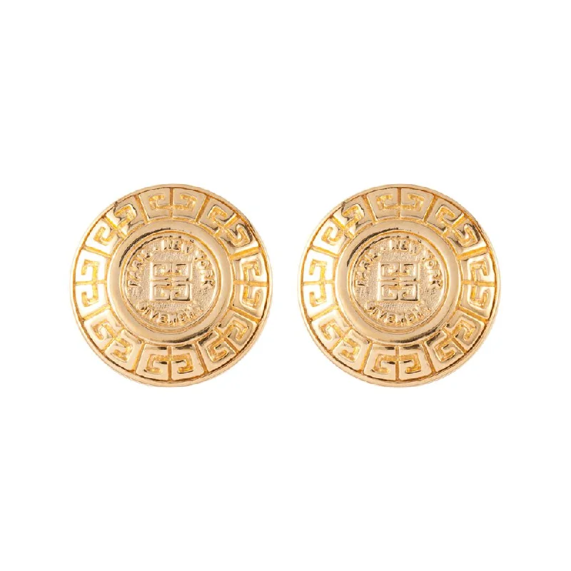 1980s Vintage Givenchy Logo Round Clip-On Earrings