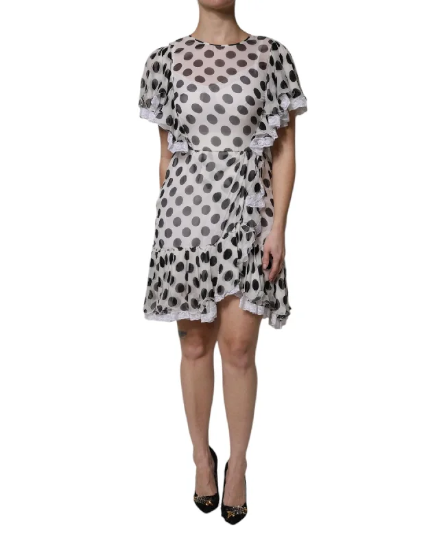 Dolce & Gabbana Polka Dot Mini Dress Ruffles Lace Women White Dresses