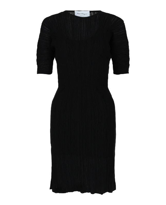 Ferragamo Womens Beaded Crinkle Knit Dress