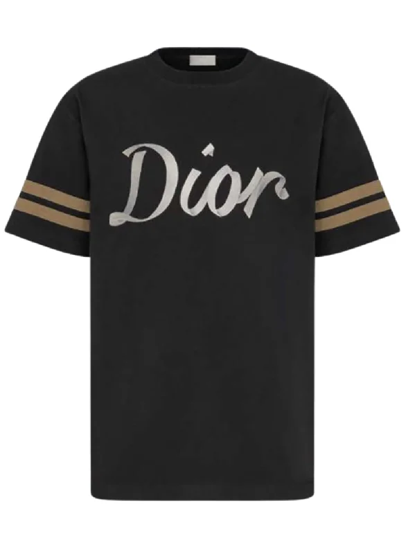 Dior Contrasting Sleeves Embroidered Logo T-Shirt