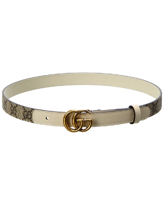 Gucci Double G Thin Gg Supreme Canvas & Leather Belt