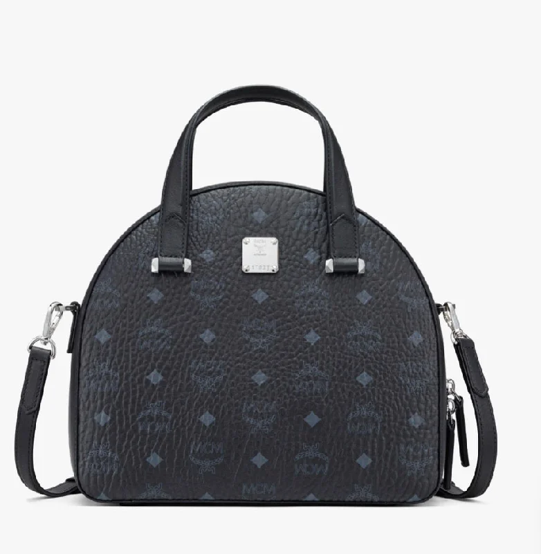 MCM Essential Half Moon Tote Bag Visetos Black