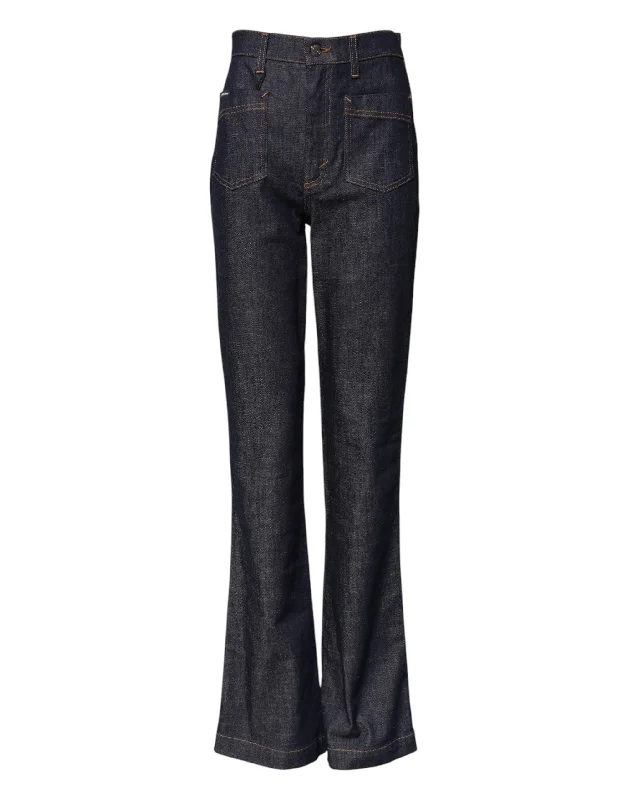 Dolce & Gabbana Blue Cotton High Waist Flared Denim Jeans