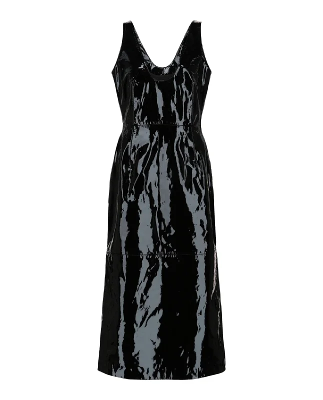 Ferragamo Womens Scoop Neck Patent Leather Midi Dress
