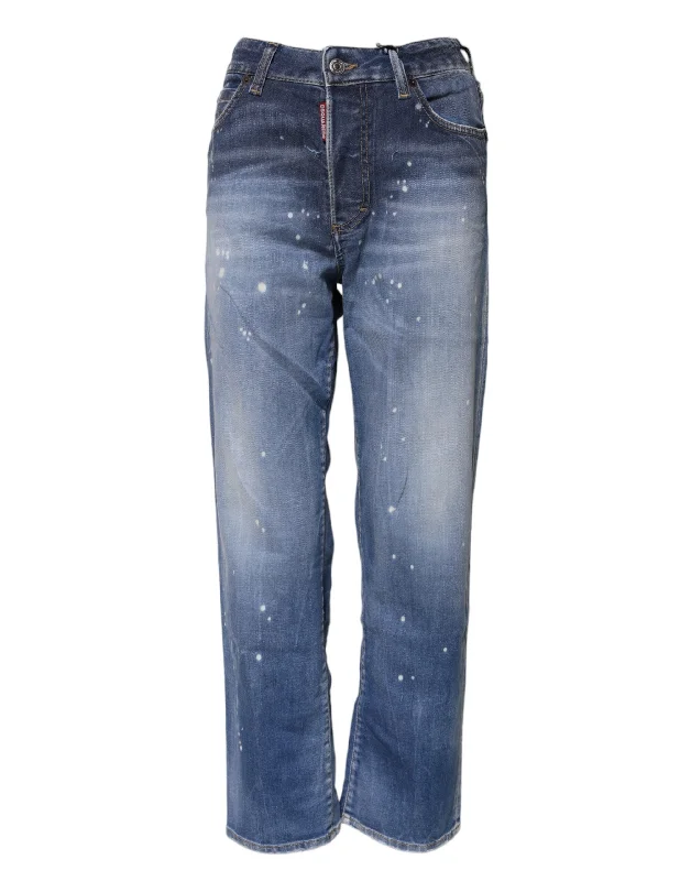 Dsquared² Blue Washed Cotton Mid Waist Straight Jeans