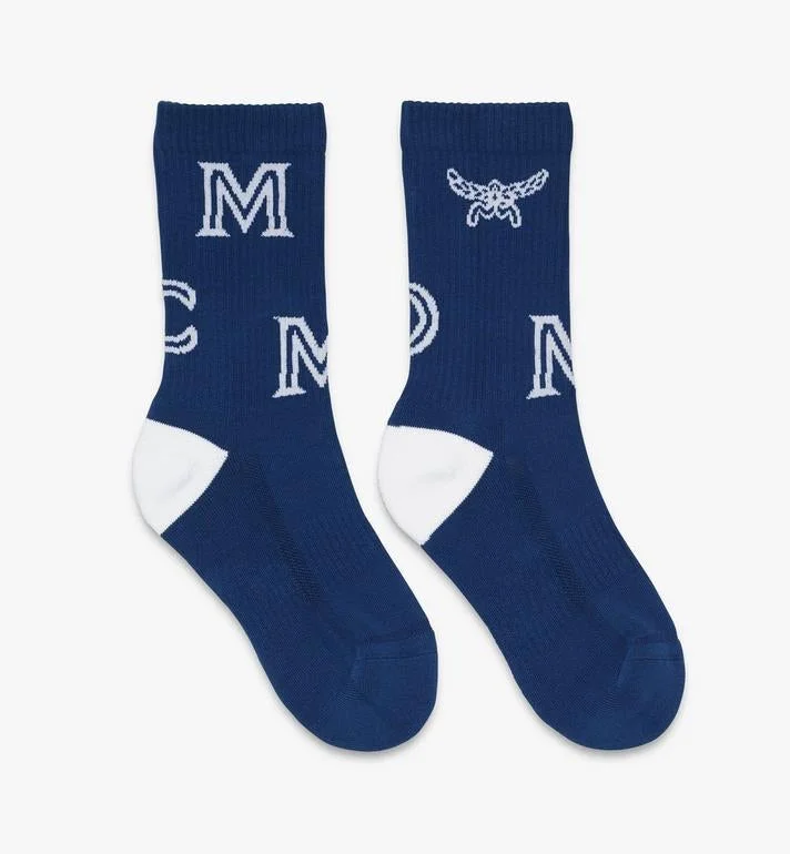 MCM Blue Monogram Print Cotton Socks