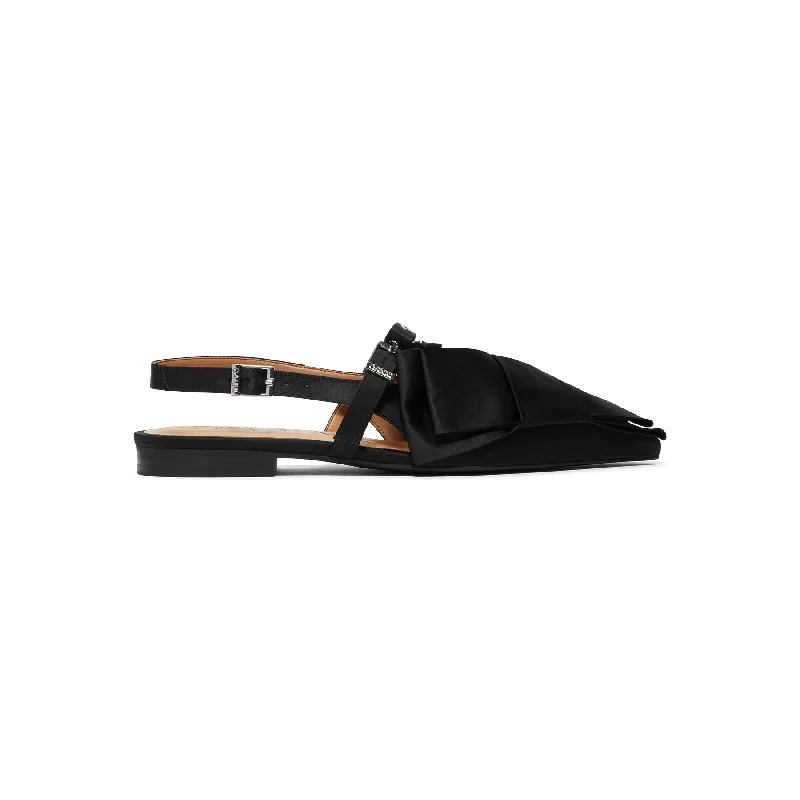 GANNI Big Bow Slingback Ballerina Satin (Black)