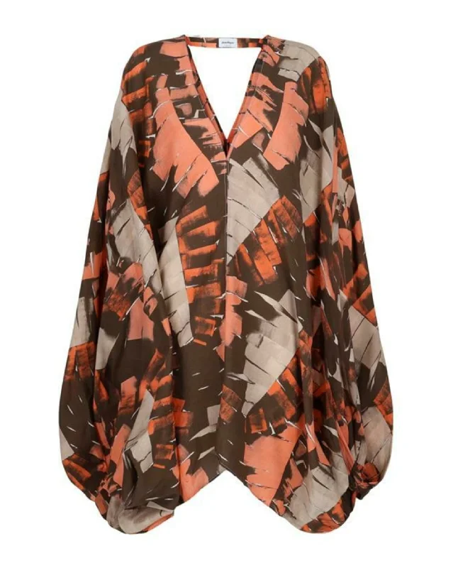 Ferragamo Womens V-Neck Poncho Patterned Dress