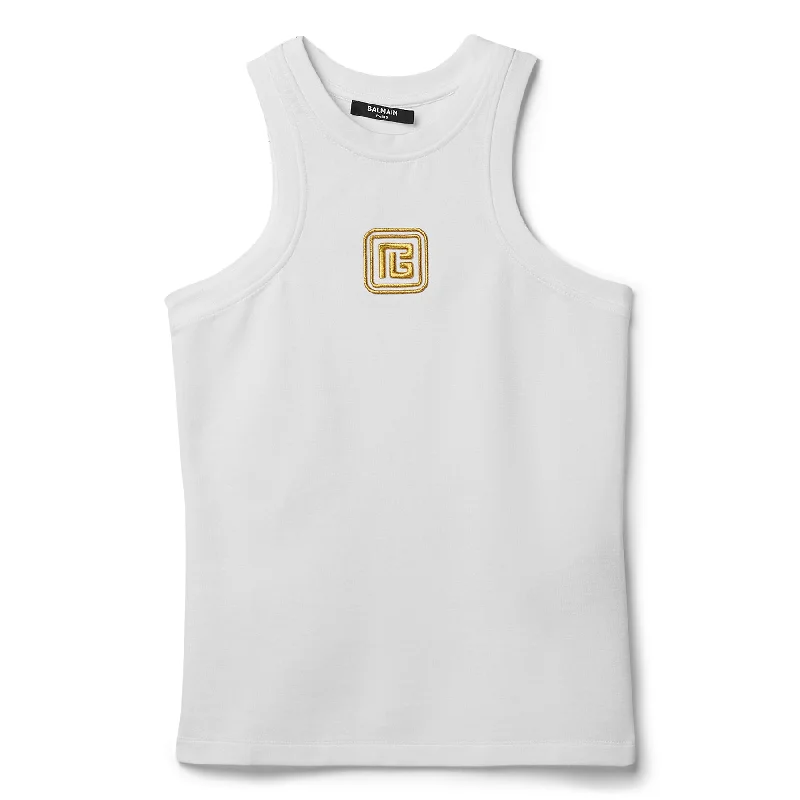Balmain Retro PB Stretch Tank Top (Blanc)