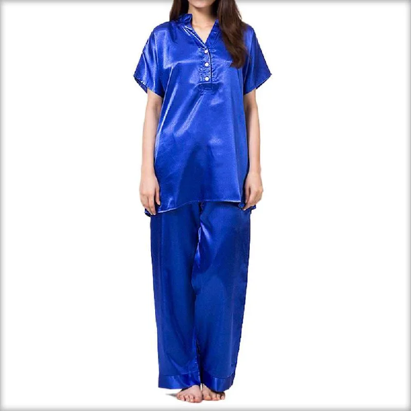 Polyester Satin Royal Blue Night Suit