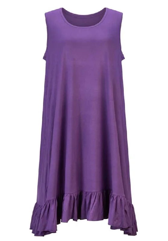 Plus Size Long Nightdress with Ruffle Hem Sleeveless Purple