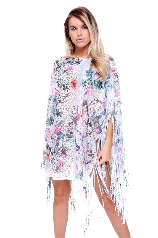 Pink Blue White Flower Lace Tassel Holiday Kaftan